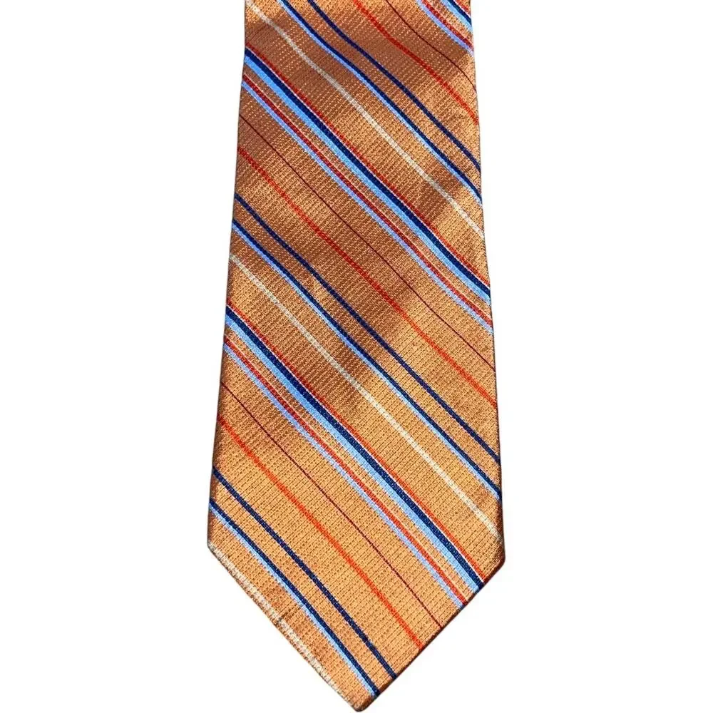Nautica 100% Silk Striped Self Pointed Neck Tie Orange Multi Men's 58